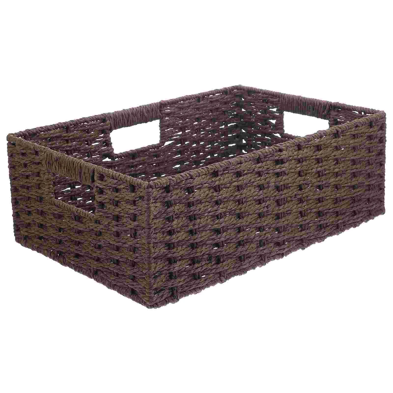 

Woven Storage Basket Desktop Daily Necessities Basket Hollow Handles Basket