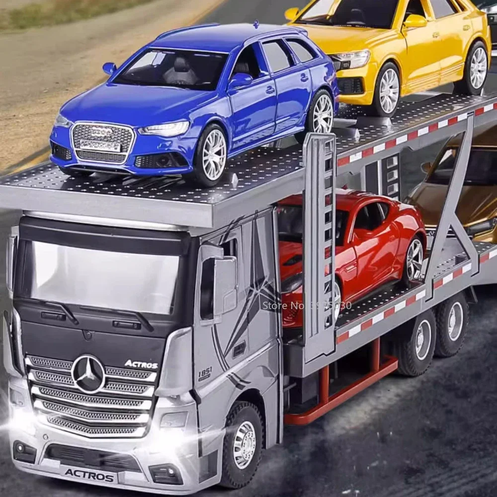 1/24 двухслойный грузовик с бортовой платформой, литый под давлением автомобиль из сплава, модель игрушки со звуком, чтобы открывать дверь, коллекционные подарки для мальчика