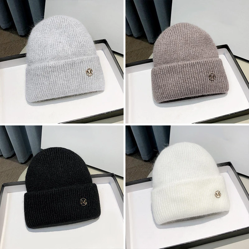 

Brand Solid Color Rabbit Hair Knit Beanie Winter Warm Snow Soft Comfortable Skull Bean Knit Hat Men Women Outdoor Leisure Hat