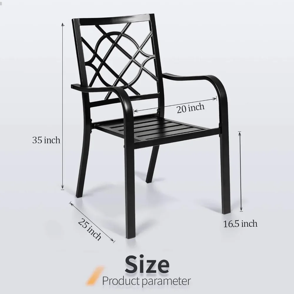 Wrought Iron Outdoor Dining Chairs 300 Lbs Patio Metal Stackable Chair with Armrest for Backyard Garden Poolside