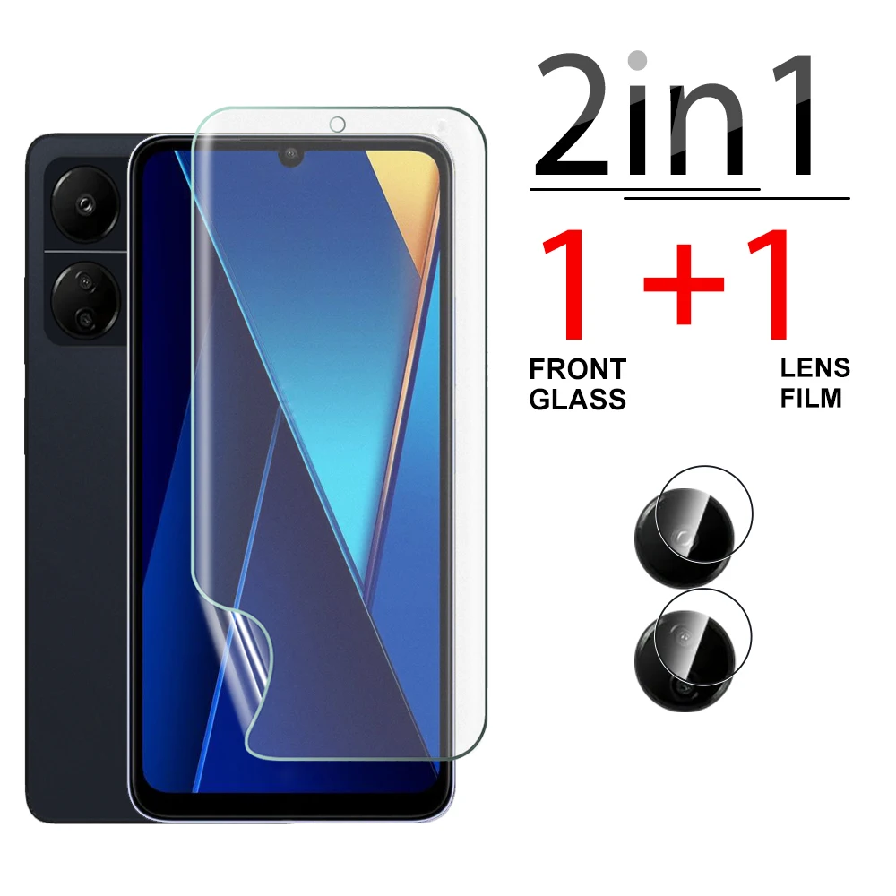 

2 в 1, Гидрогелевая пленка с полным покрытием для камеры Xiaomi Poco C65, pofo poko pocophone c 65 65c, 6,74 дюйма
