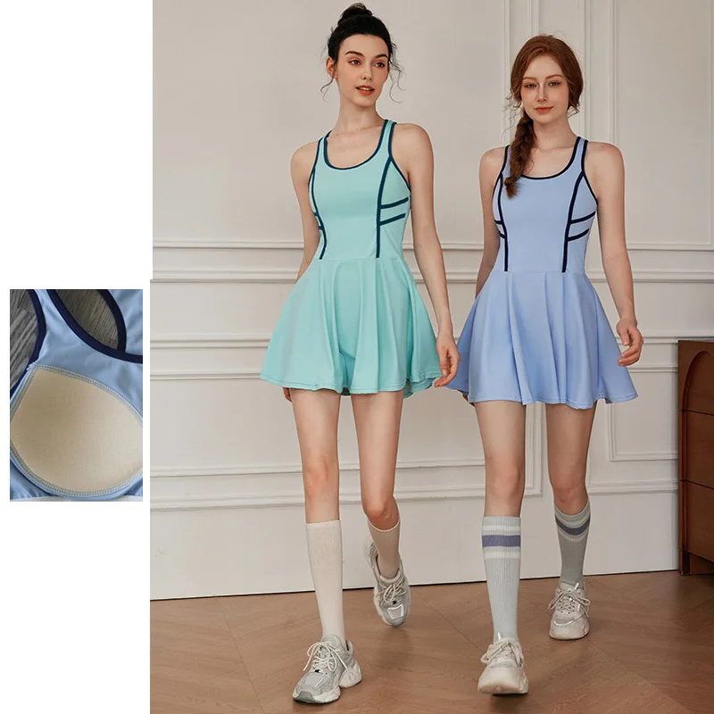 Women Tennis Dress Build In Fixed Bra&Shorts Clashing Color Golf Dress For Workout Exercise Skirt Soft Stretchy Athletic Dresses