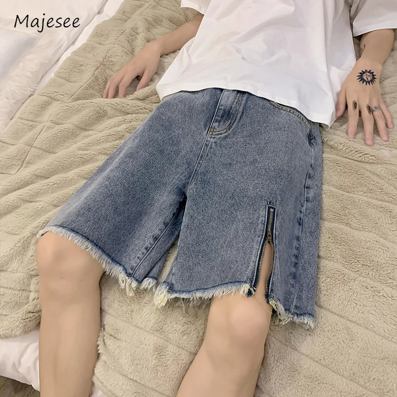

Raw Edge Shorts Men Summer Cool Vitality Breathable Comfortable Leisure Stylish Simple Versatile Korean Style Chic Zipper Design