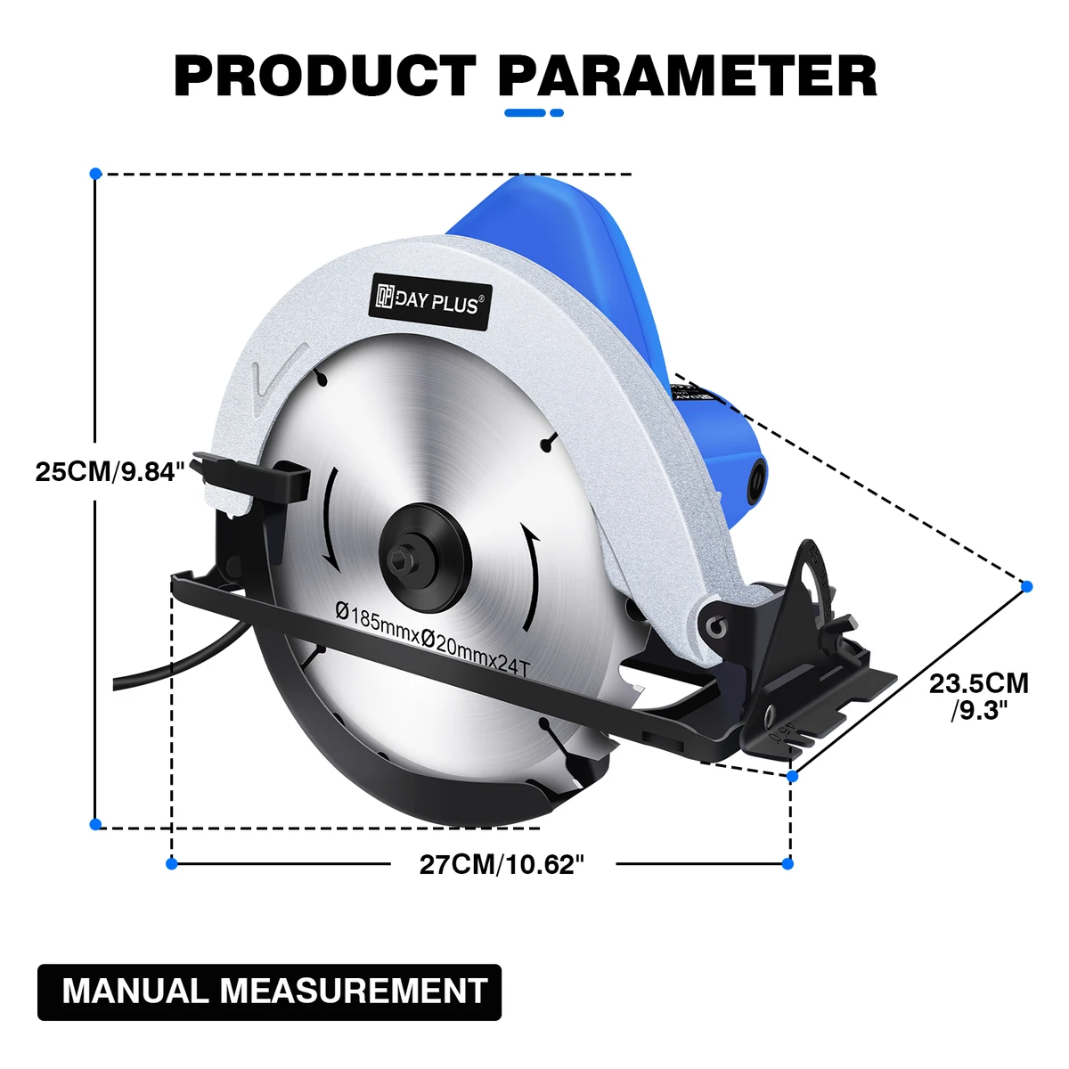 DayPlus Circular Saw, 1500W 5000RPM Electric Power Circular Saw with Laser Guide,0 to 45° Bevel Angle, 180mm Saw Blade,55mm — view 6