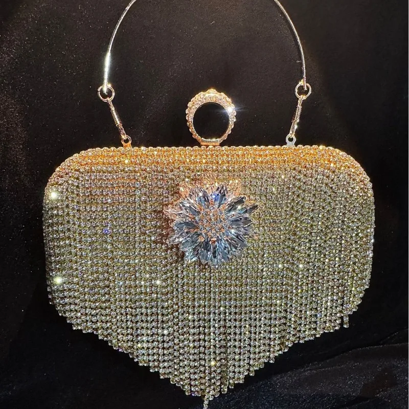 

Full Diamond Tassel Banquet Evening Bag Glitter Noble Elegant Clutch Purse Party Popular Luxury Designer Handbag New Female Bag