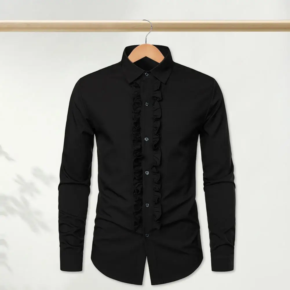 Gothic Glamor Shirt Retro Medieval Royal Style Men's Shirt with Ruffle Patchwork Lapel Collar Slim Fit Long Sleeve Formal Top