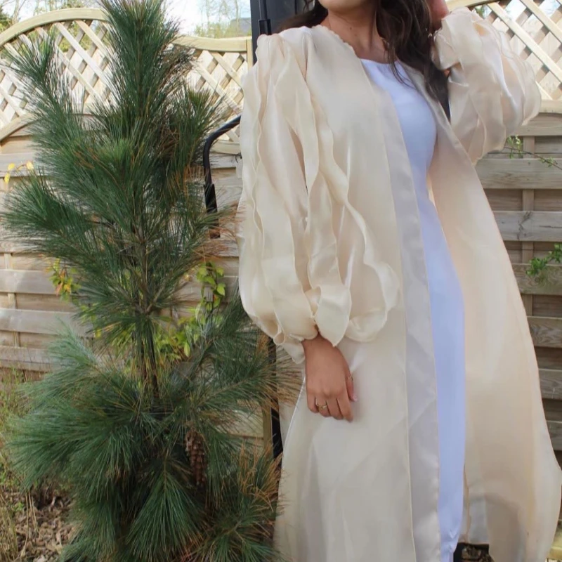 2023 Muslim Women Islam Abaya Kaftan Bubble Petal Sleeve Abayas for Women Solid Elegant Dress Party Turkey Islam Kaftan Robe