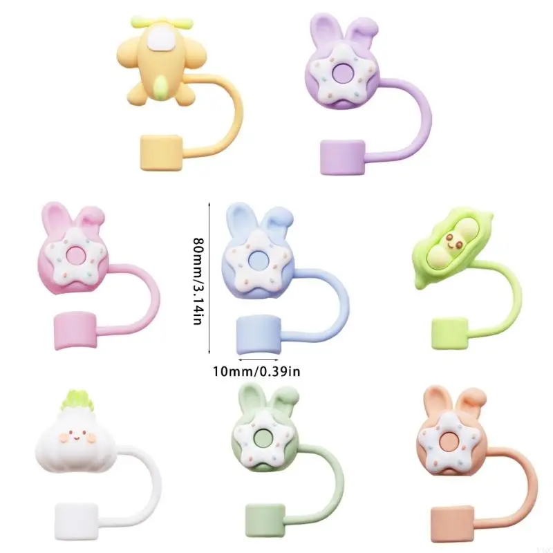 Lovely Silicone Straw Caps Dust Proof Fun Silicone Straw Caps Decorative Cartoon Pattern Covers For Iced Coffee Y4QC