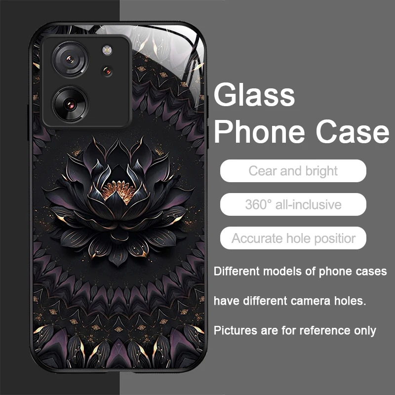 Artistic Lotus Flower Pattern Tempered Glass Phone Case