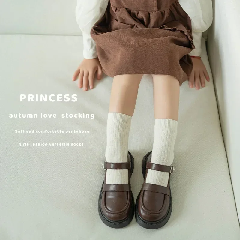 Spring Autumn Children Korean Crew Socks for Kids Chocolate Brown Cotton Mid-Calf Socks Double Stitched Fall Winter Essentials