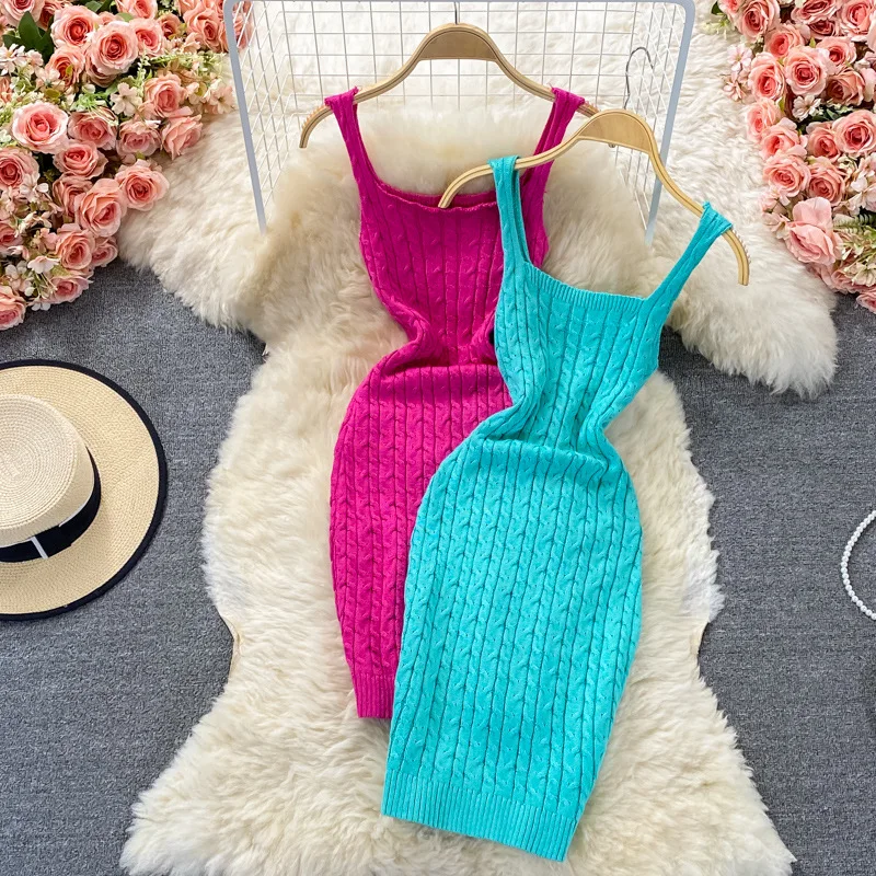 

Suspended Knitted Dress 2023 Summer Korean Edition Women's Clothing New Elegant Waist White Sexy Mini Dress Versatile Sweater