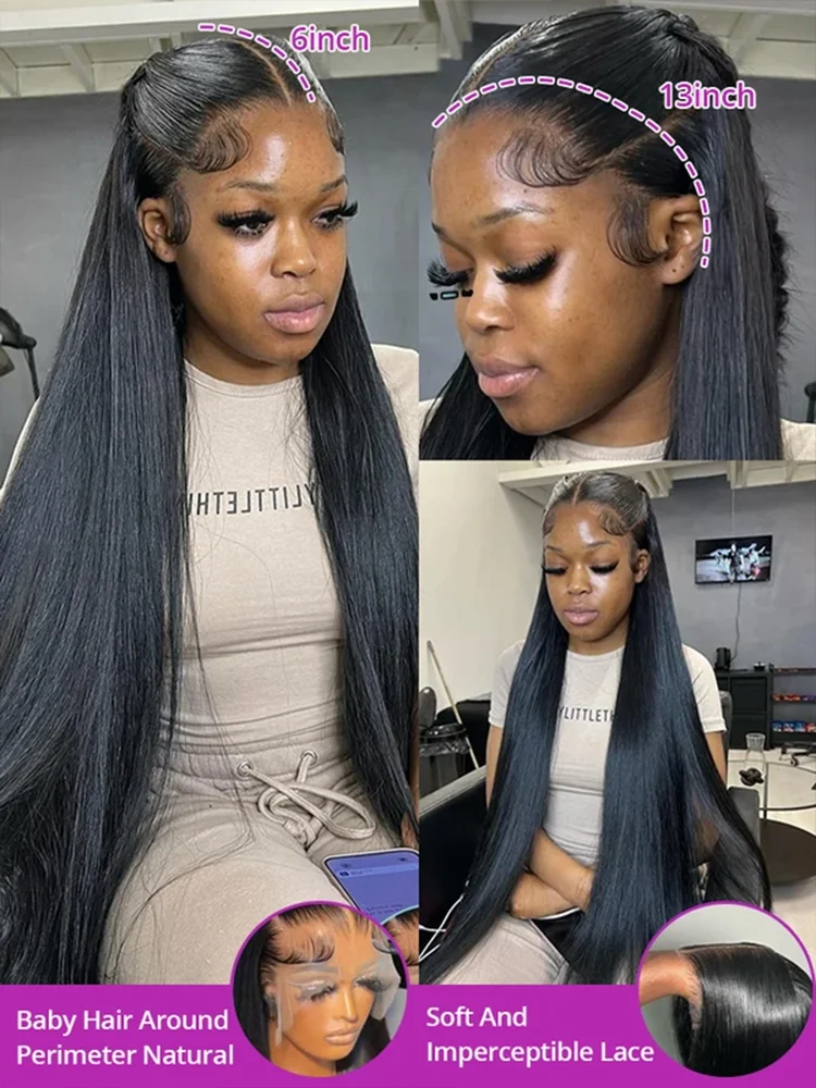 250 Density Natural Color Straight Wig 13x4 HD Lace Front Human Hair Wig Pre Plucked with Baby Hair for Black Women