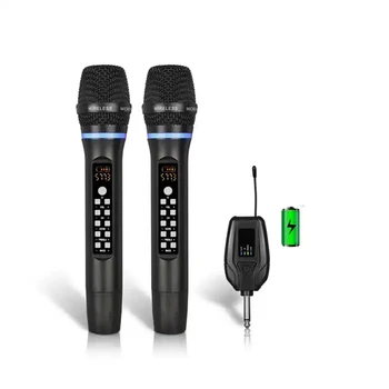 UHF 2 채널 에코 무선 마이크, 전문 휴대용 노래방 마이크, 홈 시스템, 파티 무대 PA 스피커용