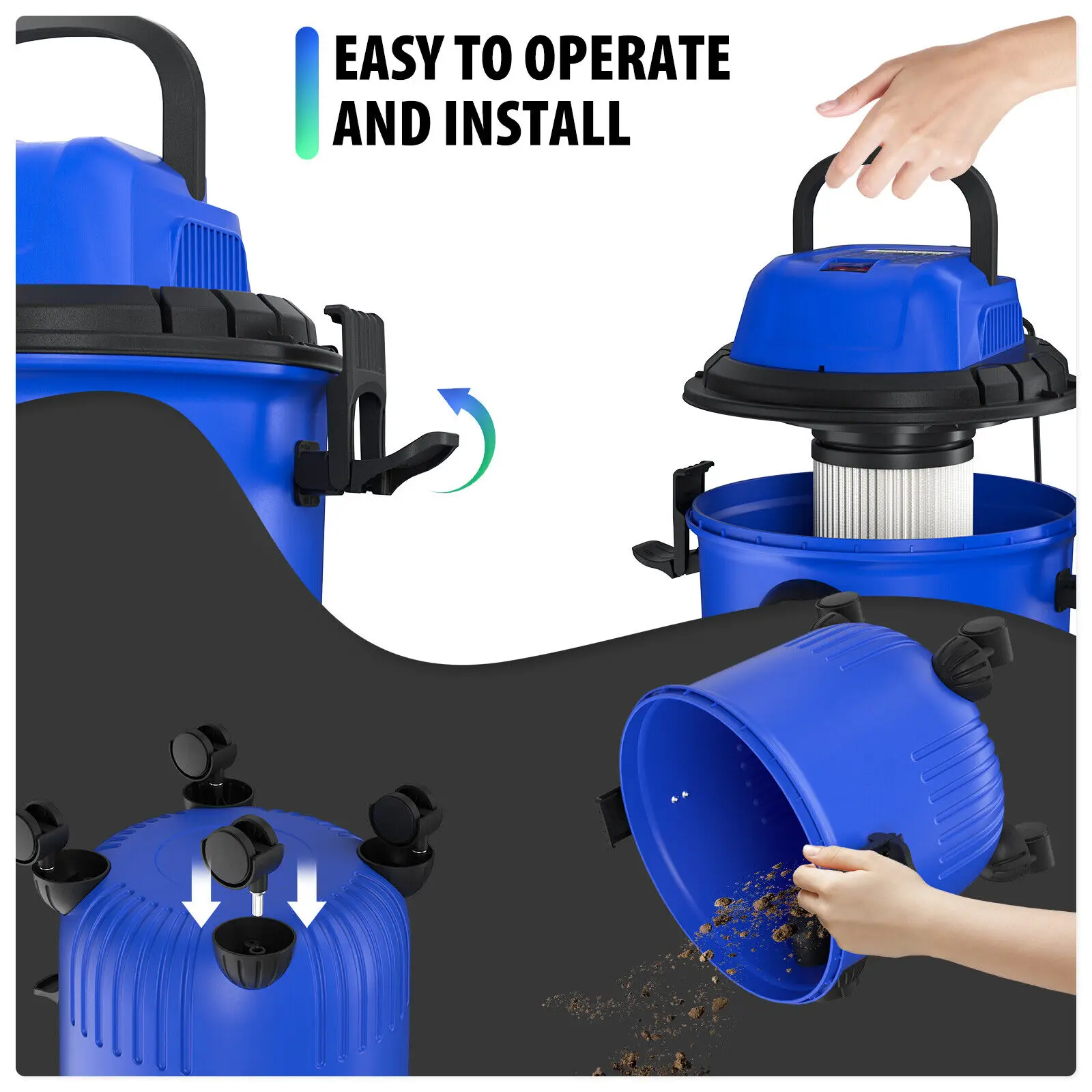 DayPlus 3 in 1 Wet & Dry Vacuum Cleaner Powerful 5000W Lightweight Floor & Carpet Bagless Vacuum Cleaner,15L 35KPA For Home