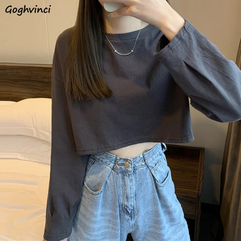 Long Sleeve shirts Women Solid Crop Tops Sexy Cool Streetwear Hop Basic Female All match Retro Ulzzang Chic Clothes| | - AliExpress