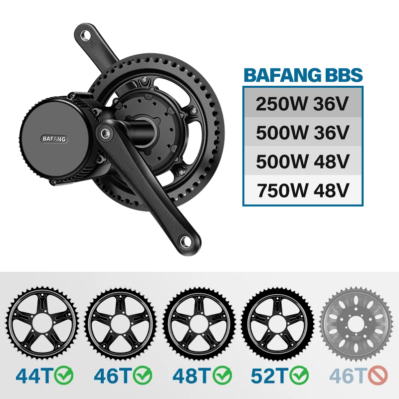 Electric Bike Conversion Kit Electric Bike Accessories BAFANG Electric Bike Chainwheel BBS01B BBS02B BBSHD Mid Motor Chainring Sprocket 44T 46T 48T 52T EBike Conversion Accessories