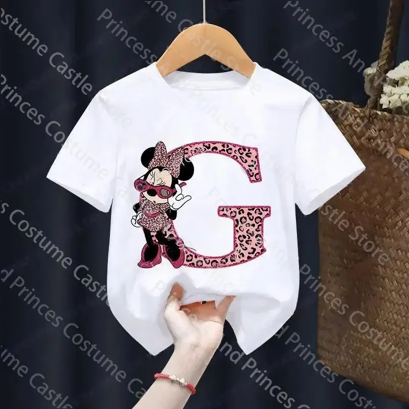 thumbnail image 1 of Camisetas de algodón para niños de Minnie, combinación de letras de la A a la Z, ropa de dibujos animados de Disney Kawaii, camisetas para niños y niñas, camisetas casuales, 1 of 5