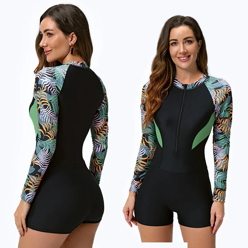 UV Protection Front Zipper Rashguard Women One Piece Swimwear Long Sleeve Swimsuit Surfing Suit Diving Clothes Swimming Suit rash guard surfing swimsuit