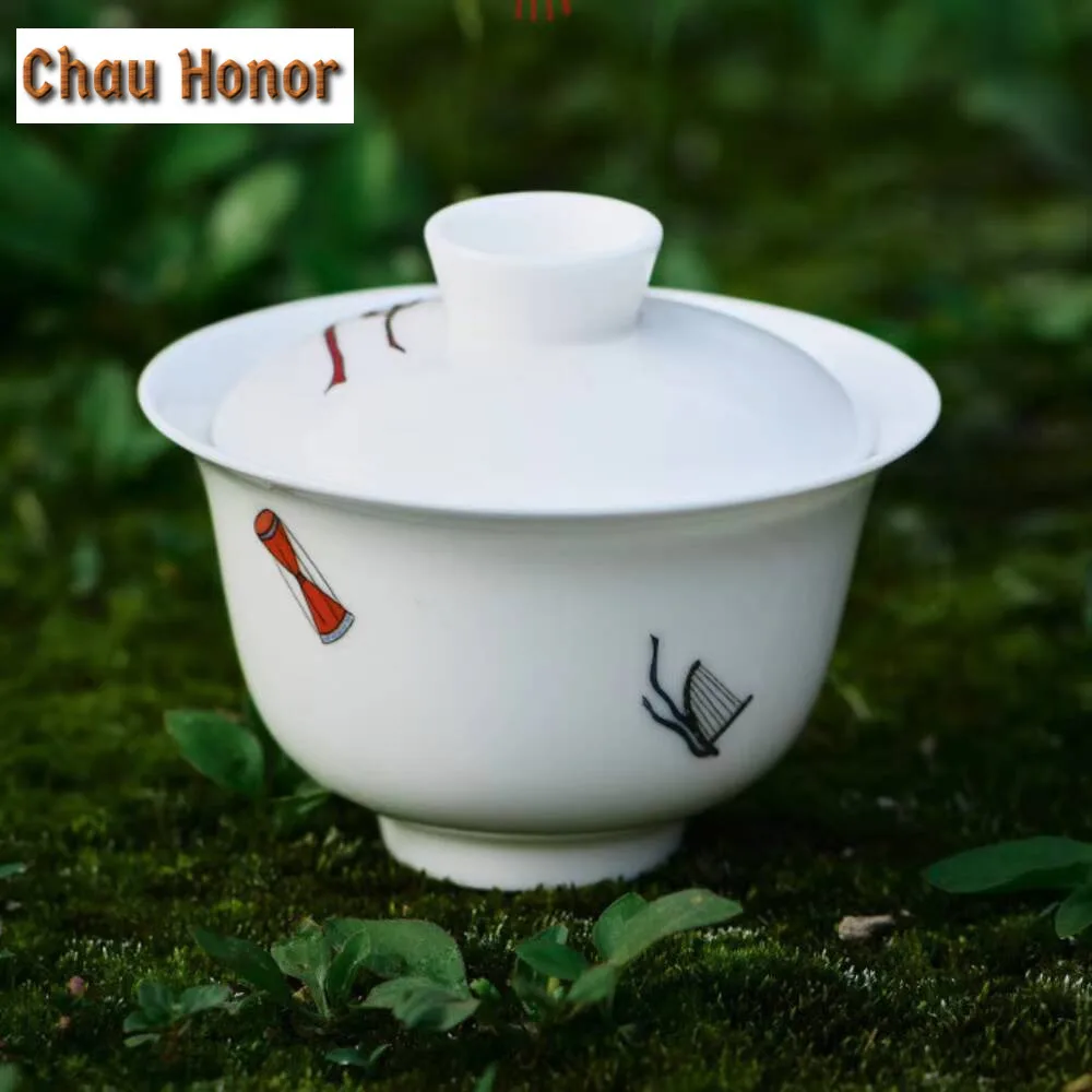 150ml Dunhuang Flying Sky Concert Gaiwan Elegant White Porcelain Tea Brewing Cup Tea Tureen Tea Brewing Cover Bowl Teaware Items