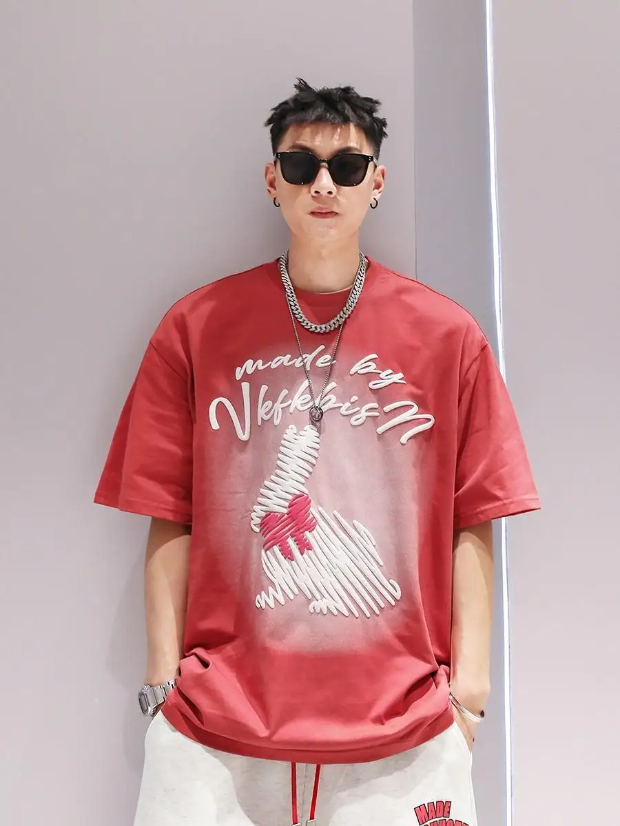 

Loose T-shirt men's summer niche design sense large size half sleeve casual trend short sleeve jacket students