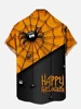 2024 New Men's Casual Shirt Short Sleeve 3D Printed Halloween Spider Web Printed Single Breasted Shirt Men's Loose Clothes 2