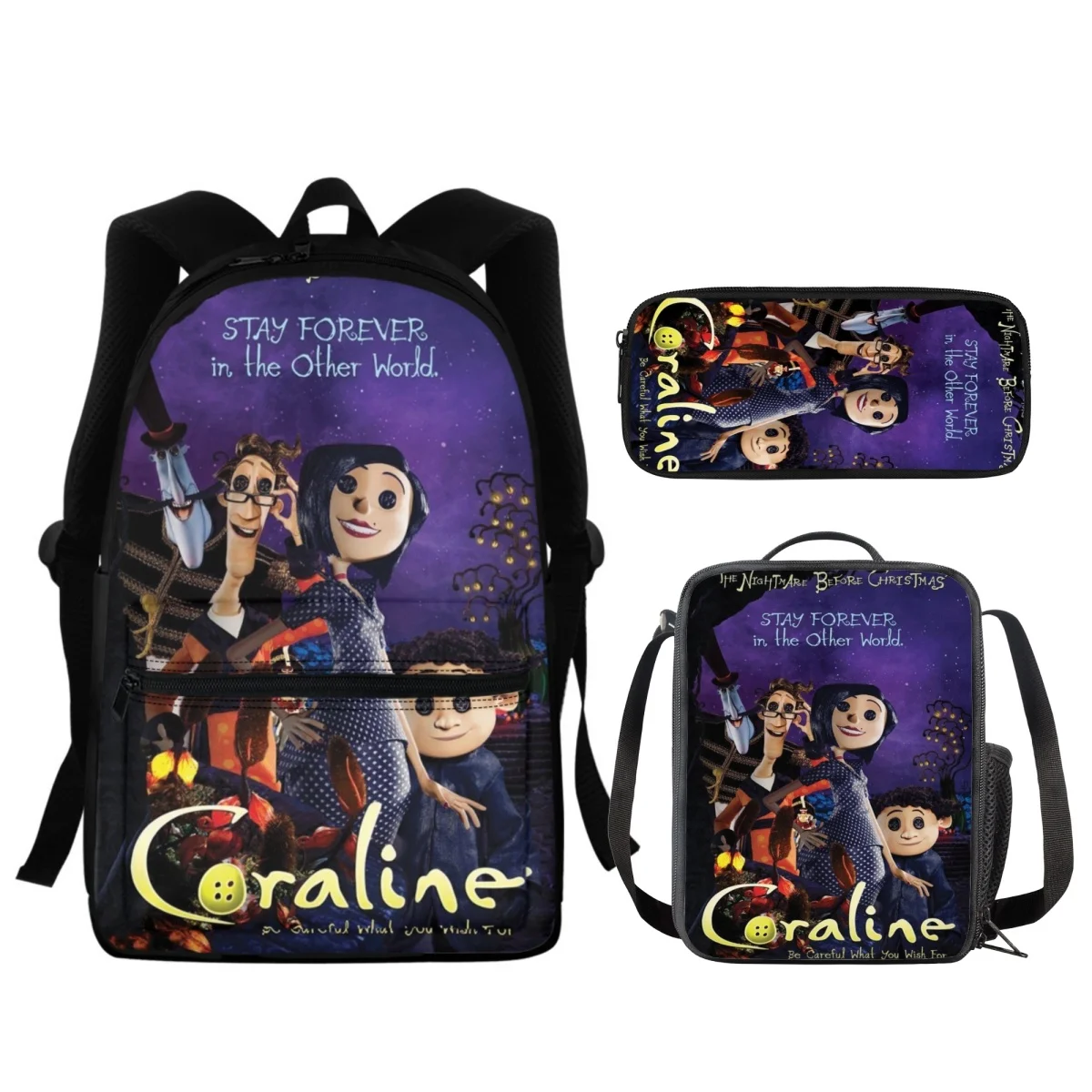 New Arrivals Coraline Fluffy Schoolbags Student 3Pcs/Set Pencil Case Handy Meal Bags Fashion Girls Backpacks Lightweight Escolar