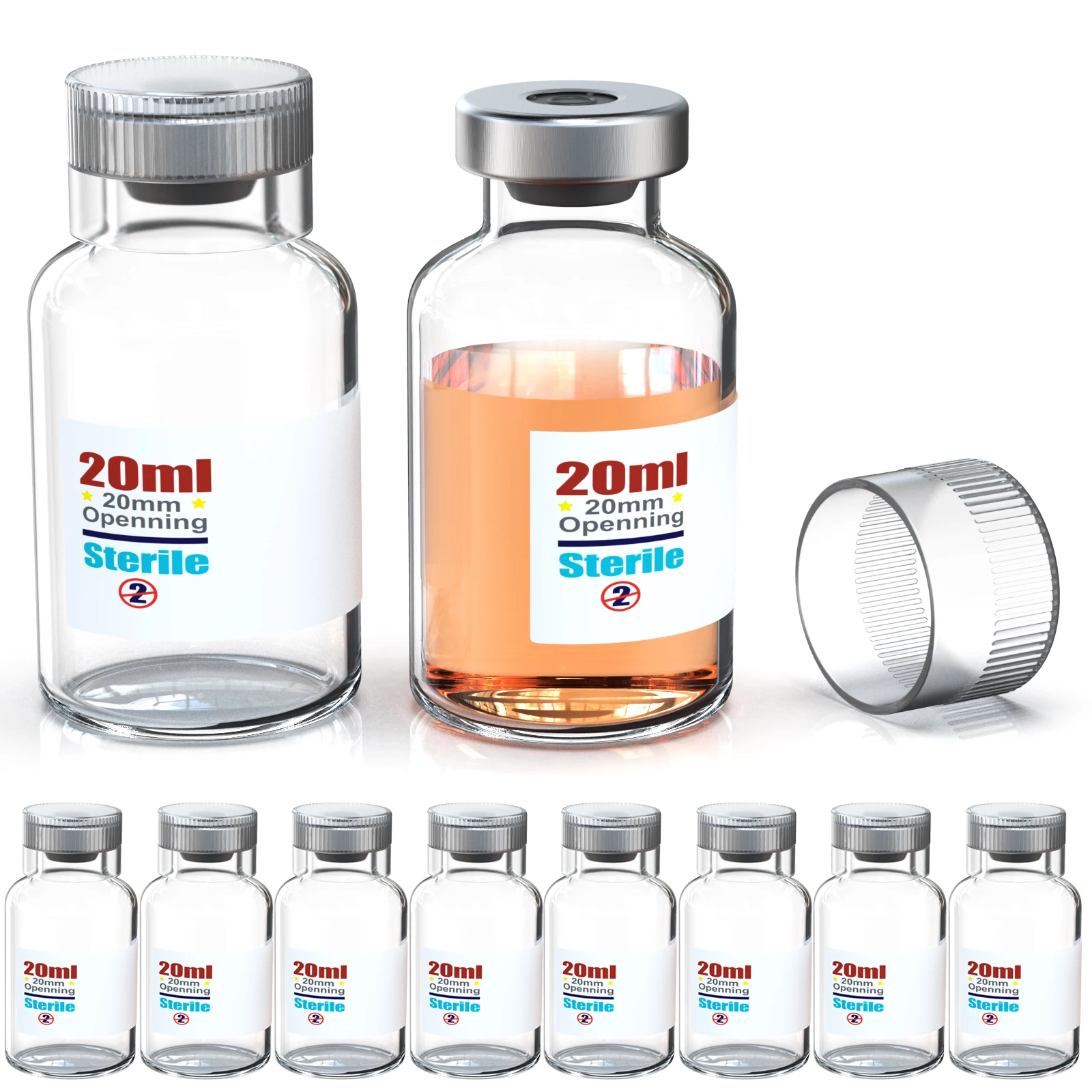 Sterile Empty Vials With Reuse Cap And 13 /20 mm Self Healing Injection Port Buckle Glass Vials Sterile Package Clear sterile empty vials