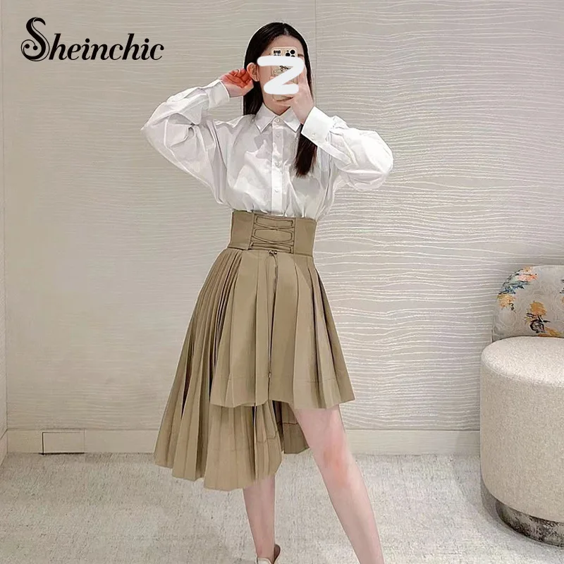

Korean Fashion Clothing 2023 Autunn Irregular Midi Skirt for Women Luxury Designer Faldas Para Mujeres
