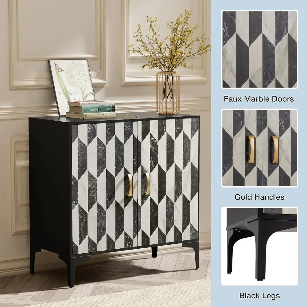 Sideboard et 2 Packs Kitchen Storage Cabinet with 4 Faux Marble Doors, Hallway, Liquor/Accent Cabinet with Gold Handles