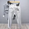 Men's Smoke Gray Jeans 2025 Spring Fashion Trendy Street Style Versatile Slim Fit Stretchy Skinny Pants 5
