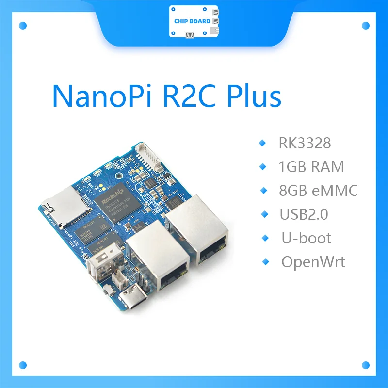

NanoPi R2C Plus Mini Development Board RK3328 dual Gigabit network port 8GBeMMC