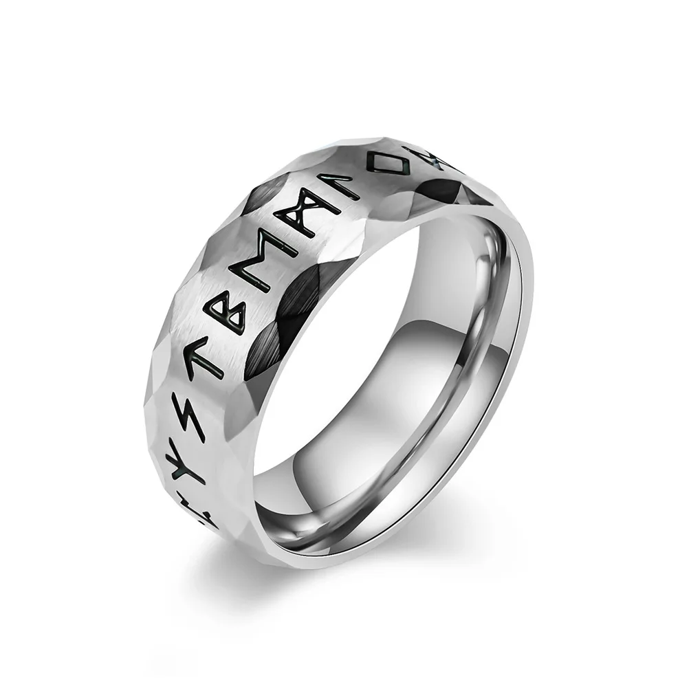 Vintage Norse Rune Stainless Steel Ring - Punk Style Amulet Jewelry