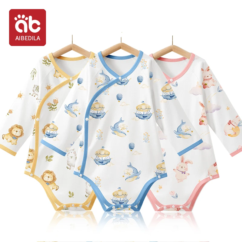 

AIBEDILA Summer New born Baby Girls Cotton Long Sleeved Boys Bodysuit Infants Breathable Soft Bebe Jumpsuit Clothing