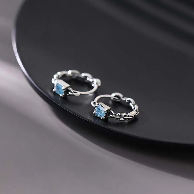 Orecchini A Cerchio Quadrati In Resina Blu Vintage - Gioielli Geometrici Ipoallergenici Per Donne E Ragazze