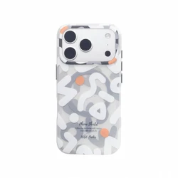MagSafe Geometric Graffiti Phone Case - Magnetic Wireless Charging Hard Shockproof Cover for iPhone 15 (White)
