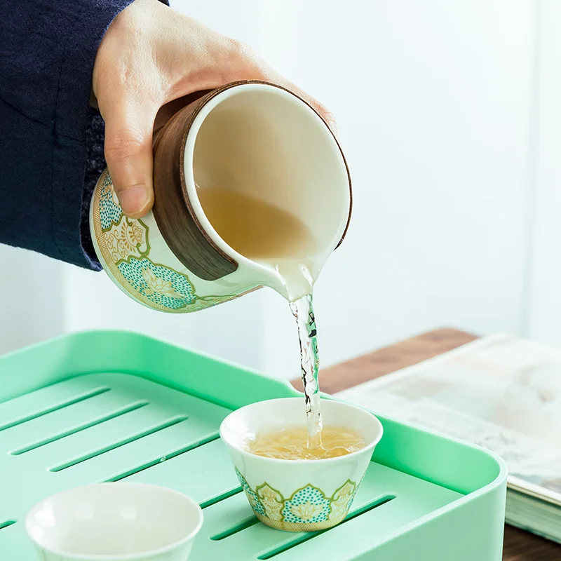 Creative Ceramic Quick Cup Travel Tea Set Tray, Kungfu Tea Set, Outdoor Portable Gift