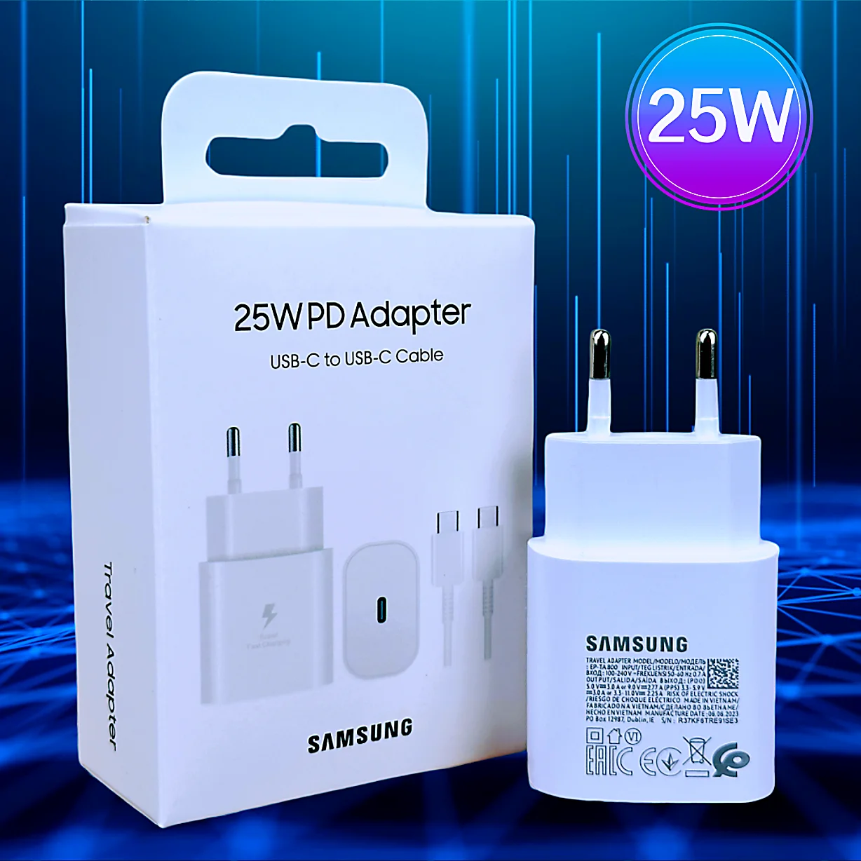Samsung Genuine Charger 25W Fast Charge Original Adapter Type C Cable For Galaxy S23 S22 Plus S21 S20 FE Note 20 10+ A54 A34 5G