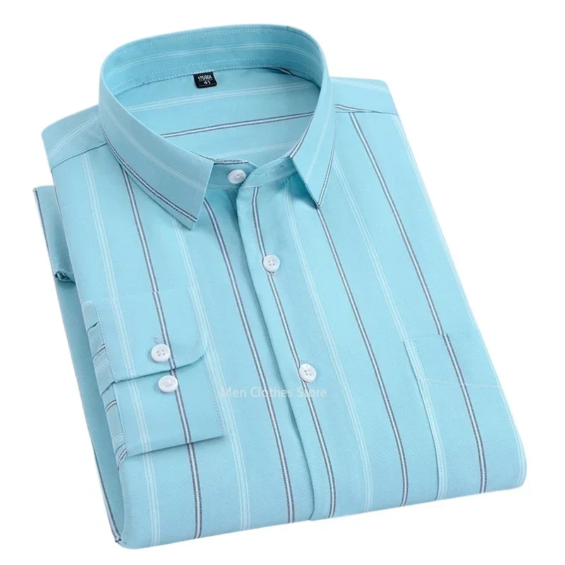 Camicia sociale a maniche lunghe da uomo in puro cotone 100% di nuova qualità per camicia Oxford da uomo camicie Casual da lavoro a righe scozzese S-8XL 4