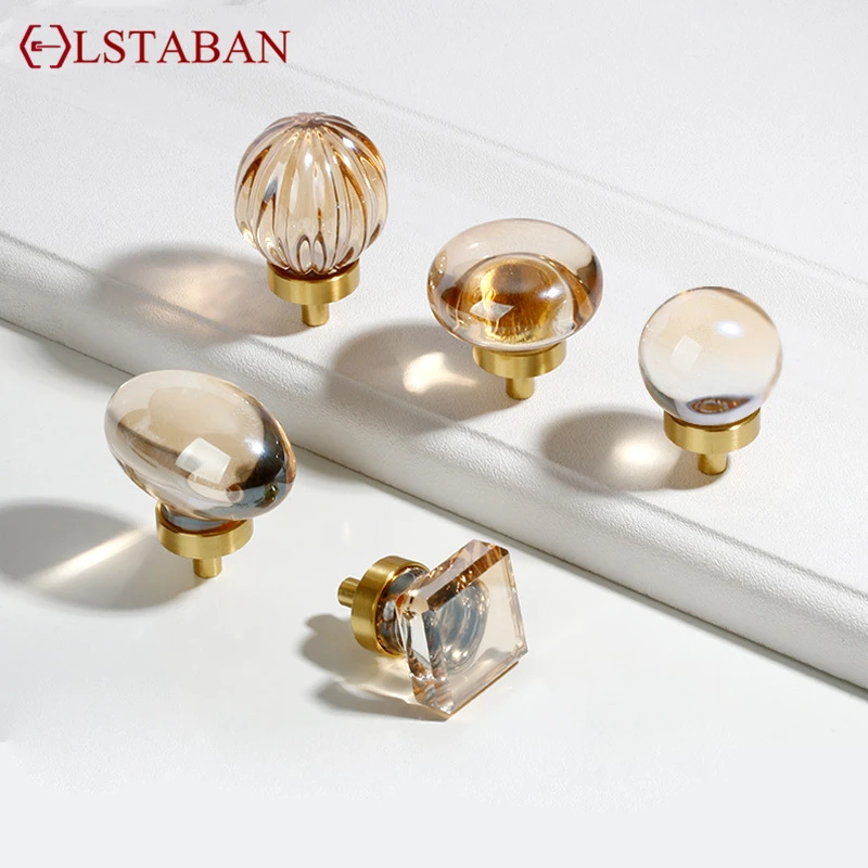 Brass Crystal Furniture Handle Door Knobs Luxury Round Jade