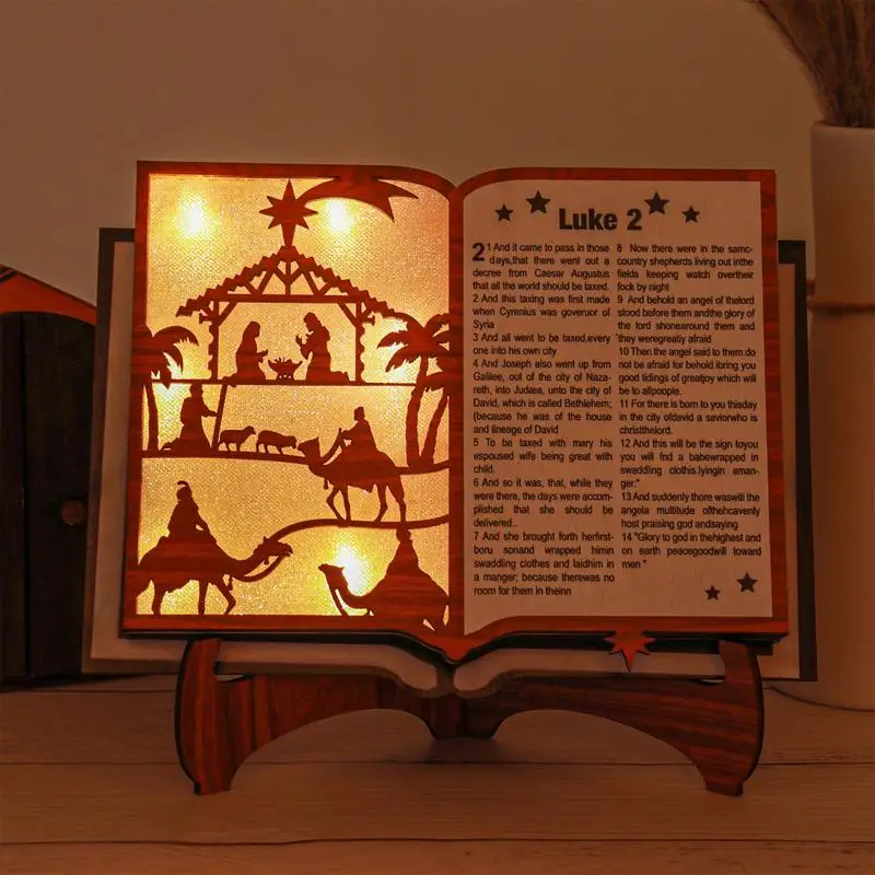 Christmas Nativity Scene 3D Christmas Decoration Book Rest Multifunctional Display Stand Jesus Birth Scene Figurine With Light