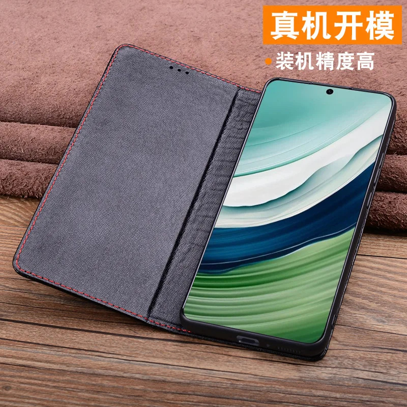 Lluxury Genuine Leather Magnet Clasp Phone Flip Case For Huawei Mate 60 Mate60 Pro Crocodile Grids Grain Stitching Holder Cover