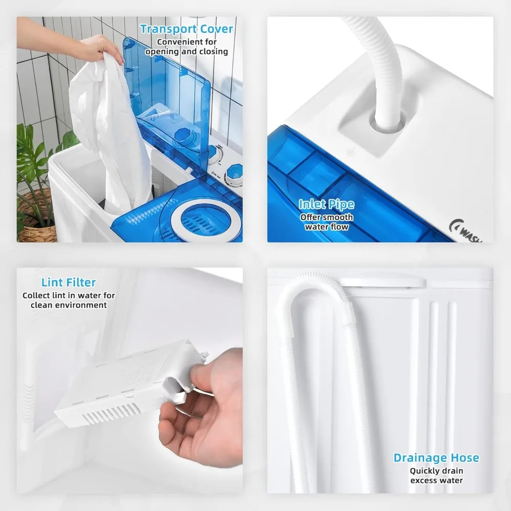 Portable Washing Machine, 2 in 1 Washer and Spinner Combo, 26lbs Capacity 18 lbs Washing 8 lbs Spinning, w/Timer Control