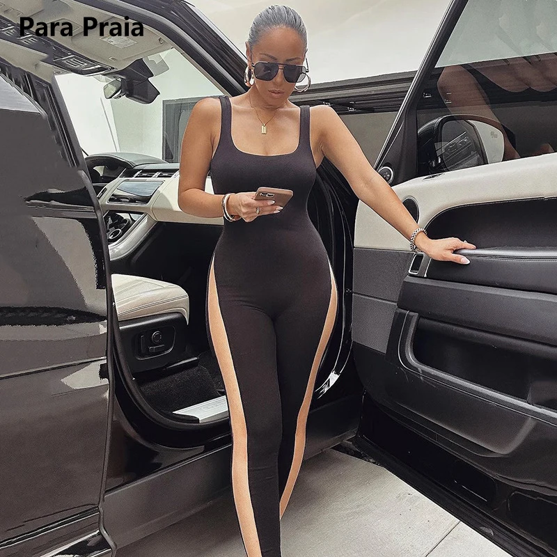 

Contrast Color Women Jumpsuits Spaghetti Strap Body-Shaping One Piece Fitness Sports Activity High Street Overalls