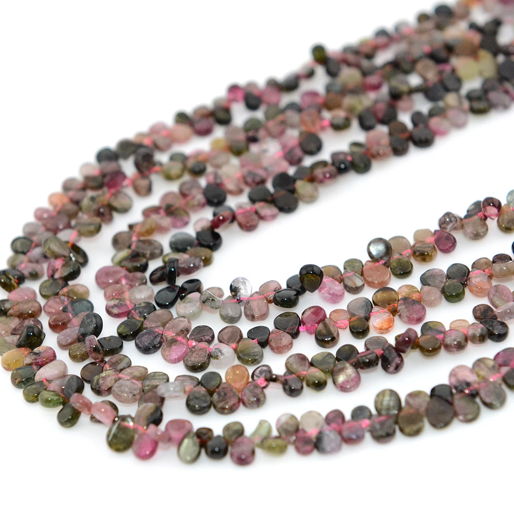 Natural Mixed Color Tourmaline Flat Water Drop Beads Rough Size 3x4mm-5x6mm，Strand Length 39cm,DIY Bracelet/Necklace 4