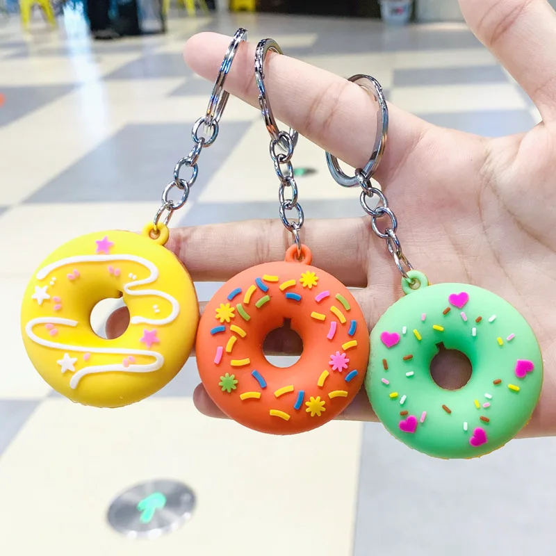 

Cartoon PVC Bread Donut Keychain Imitation Food Cartoon Pendant Creative Cute Girl Favorite Gift Children's Toys Accessories
