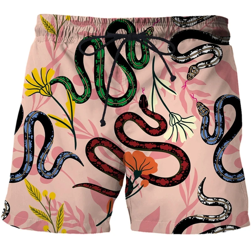 

3D Printed Horror Animal Snake Graphic Beach Shorts For Men Funny Hawaiian Board Shorts Vacation Male Bermudas Short Pants