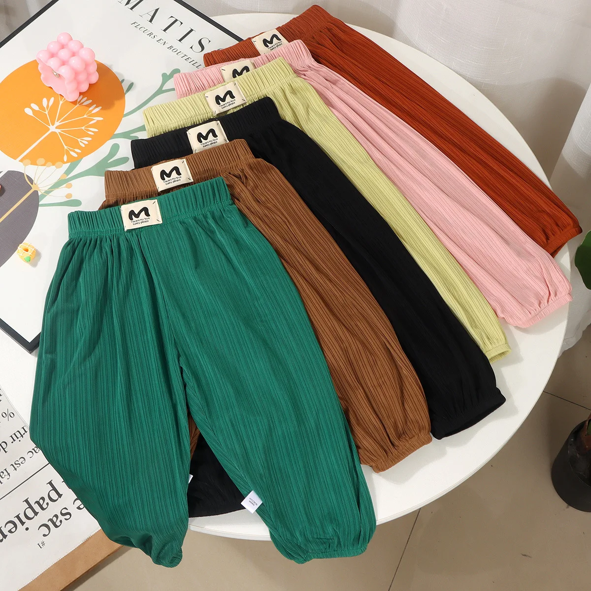 

Children's Mosquito Pants Ice Silk Pants for Kids Solid Color Boys Girls Trousers Stripes Baby Bloomers Toddler Joggers Clothes