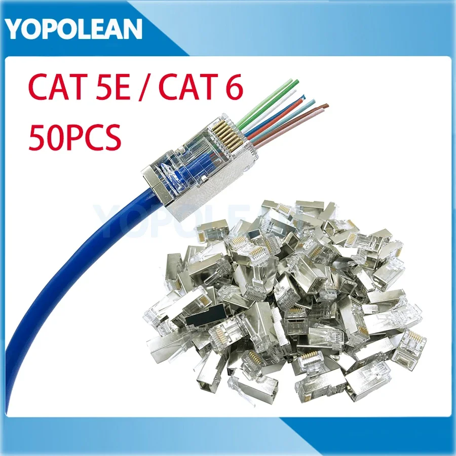 엔드 패스 네트워크 커넥터 어댑터, RJ45 차폐 플러그 Cat5 Cat 5E Ca..