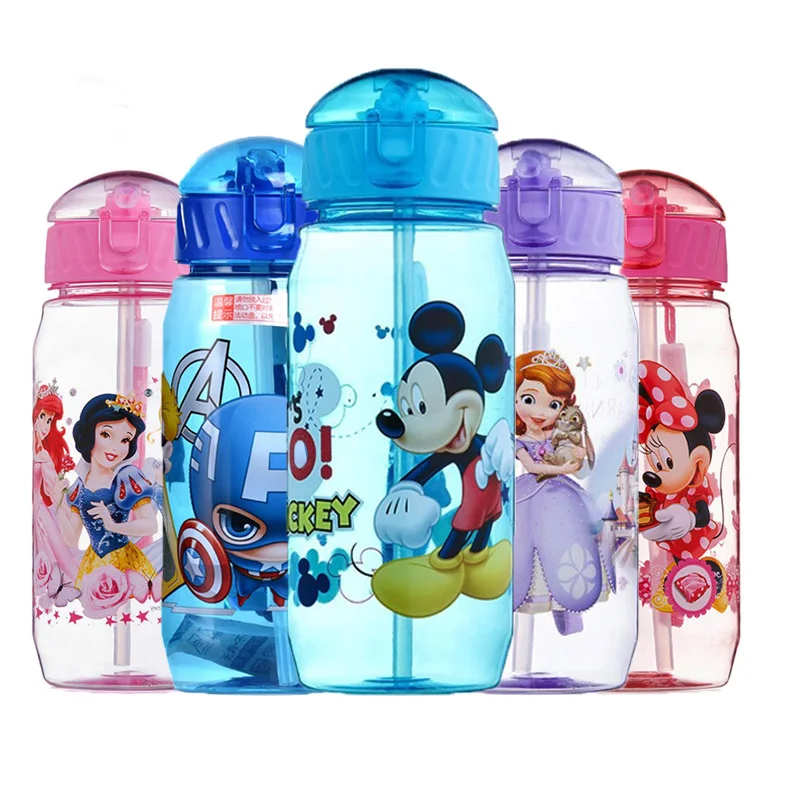 Disney Kids Water Bottles Mickey Minnie Mouse Cartoon Cups with Straw  Captain America Sport Bottles Girls Princess Feeding Cups - AliExpress