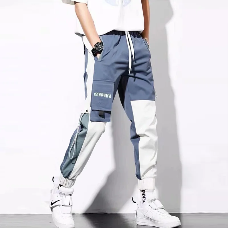 

Spring Patchwork Men Cargo Pants Harem Draw String Ins Chic Trend Pants Male Spliced Pockets Trousers Plus Size S-5XL Streetwear